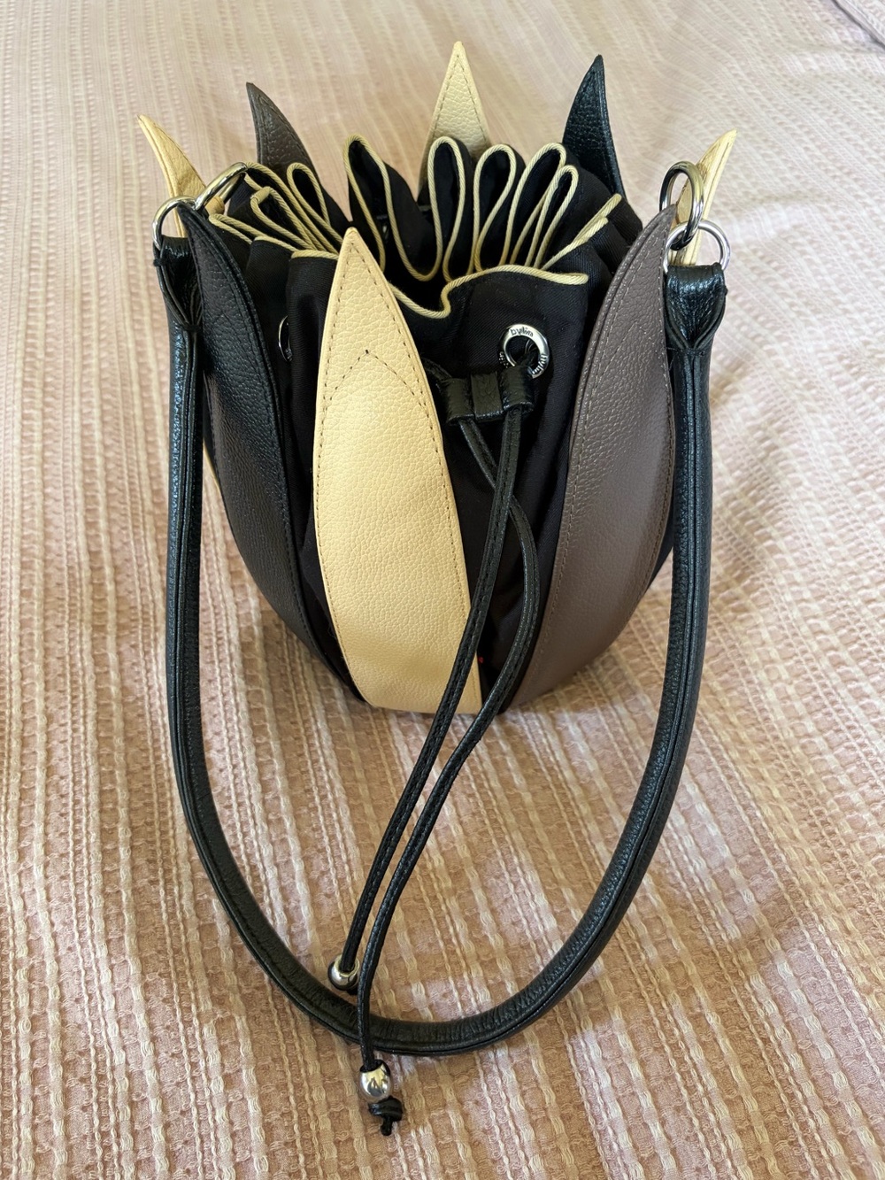 by-Lin Genuine Leather Tri-Color Tulip Bucket Bag, Handmade in Amsterdam